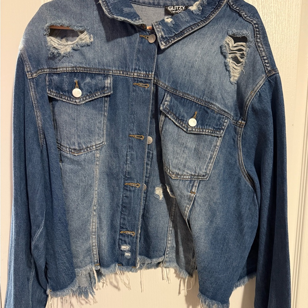 Women's Glitz Ripped Blue Denim Jacket
